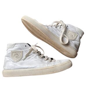 SAINT LAURENT Distressed High Top‎ Leather Sneakers White Sz 11